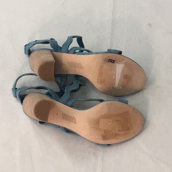 PAIGE Blue Sage Scalloped Strappy Sandals Block Heel Suede 7 NEW - Picture 12 of 12